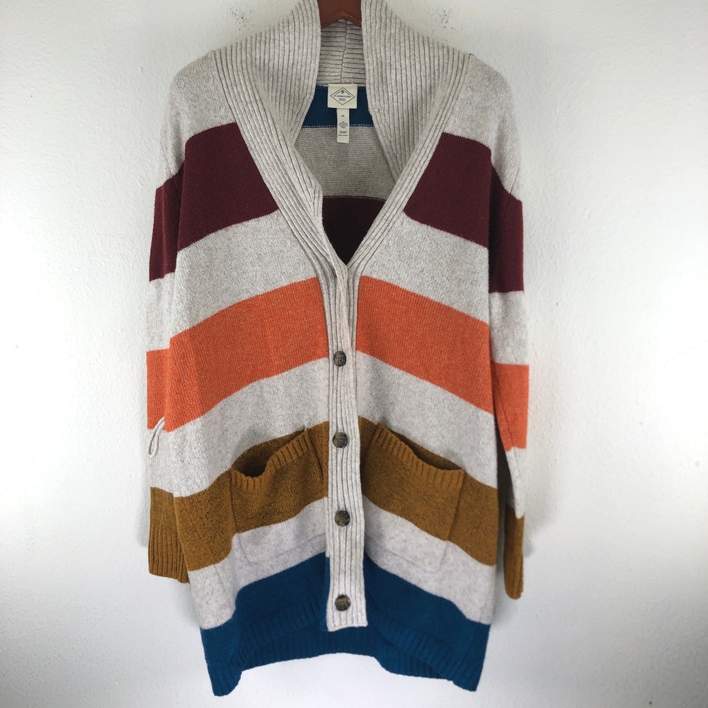St. Johns Bay Womens XL Striped Shawl Collar Longline Button Cardigan Sweater
